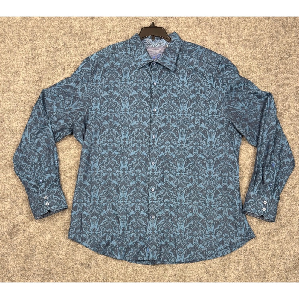 Robert Graham Mens 2XL Blue Damask Paisley Long Sleeve Button Down Shirt Classic